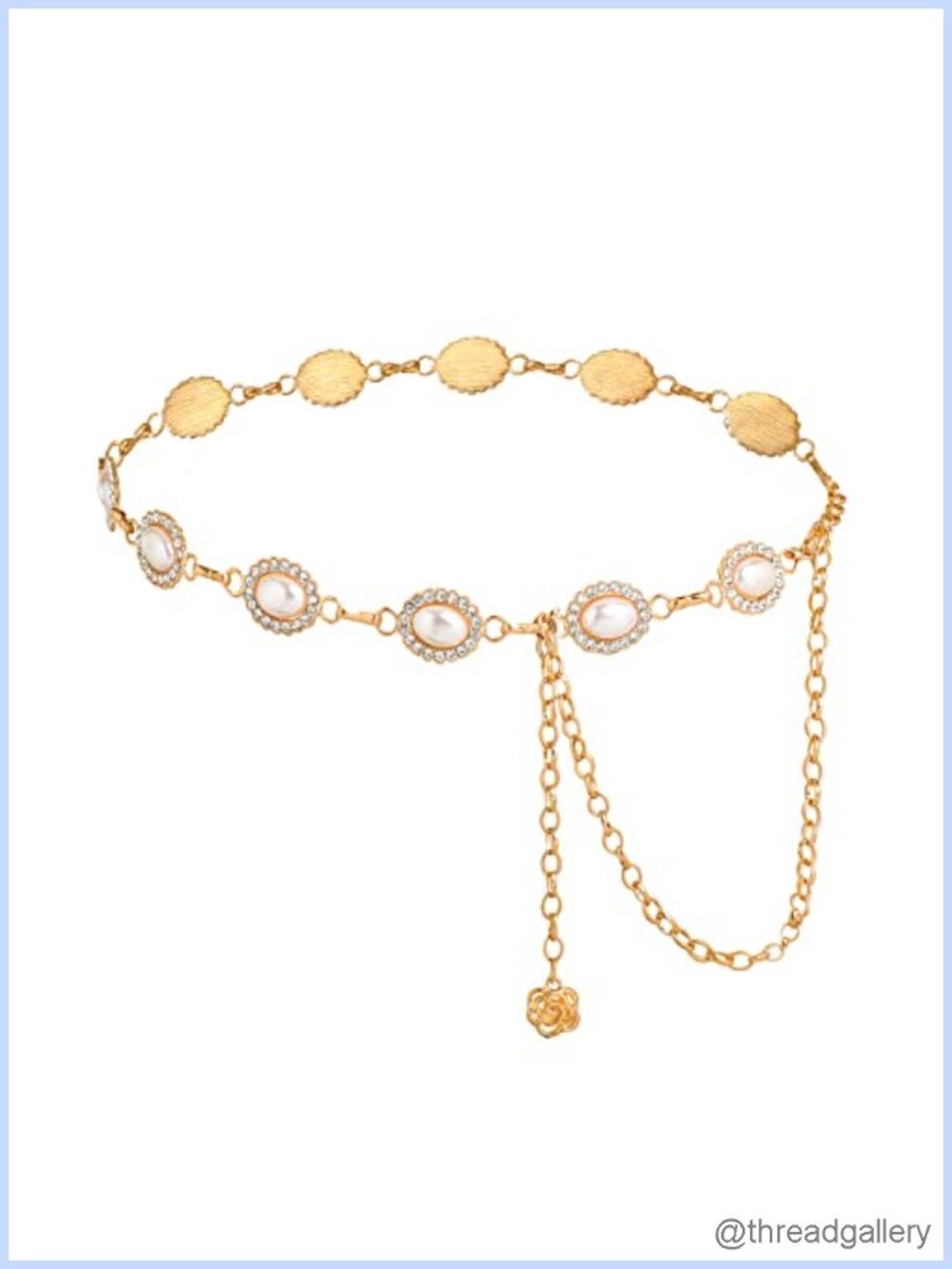 Metal Waist Chain Belt Gold-Toned with Crystals & Pearls Adjustable Women's